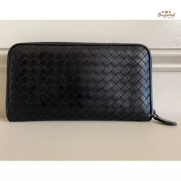 Authentic Bottega Veneta Black Intrecciato Woven Nappa Leather Zip Around Wallet - Picture 3 of 14